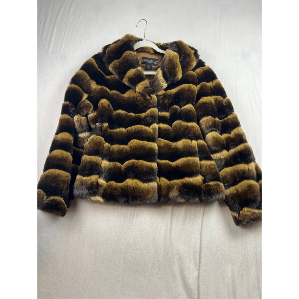 Kristen Blake Faux Fur Jacket Brown Tan Striped Coat 52415 Womens Medium